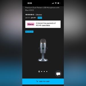 NIB yeti blue nano microphone gaming